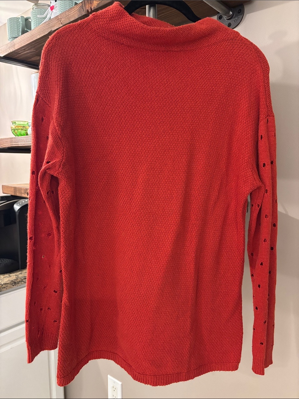 Moth Orange-Red Open-Knit Sleeve Sweater | Size Small